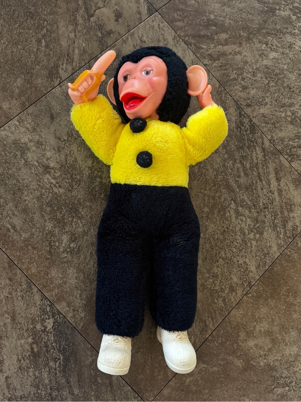 Vintage 1950s Mr Bim Zippy Monkey Plush Rubber Face w/ Banana 16” Long
